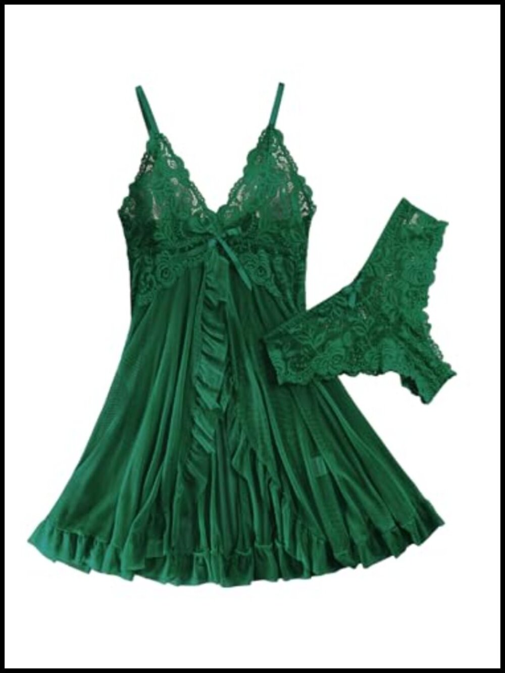 Sexy Lingerie Dress 2pc Set Nightgown with Thong Sleeveless V-Neck